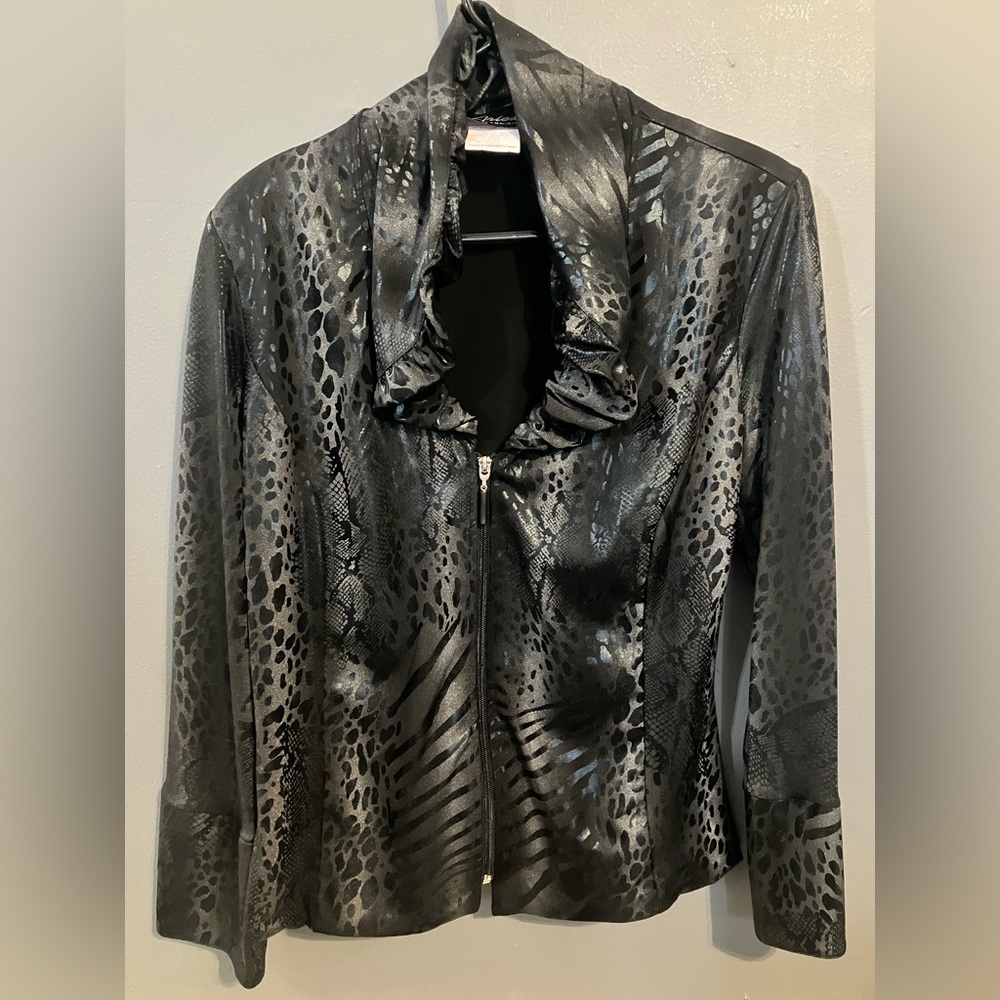 VTG Vintage Artex Fashions Y2K Animal Print Zip Up Shoulder Pads Size MEDIUM